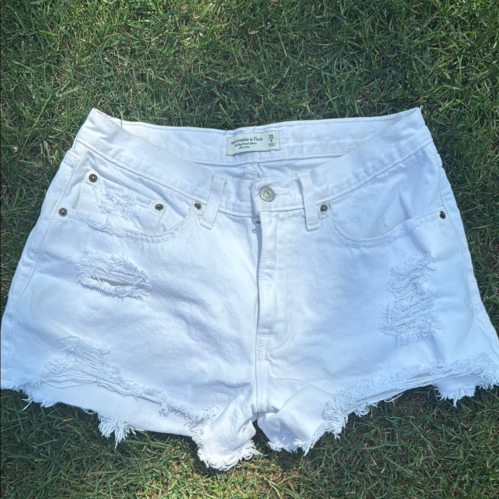 Abercrombie & Fitch White Jean Shorts Distressed Cut-Off